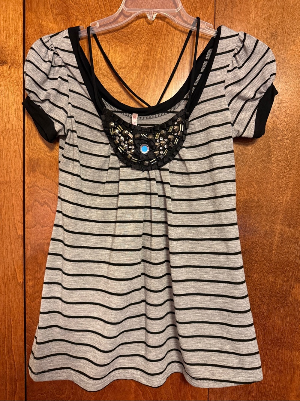 Rue21 Gray & Black Striped Beaded Tunic Top